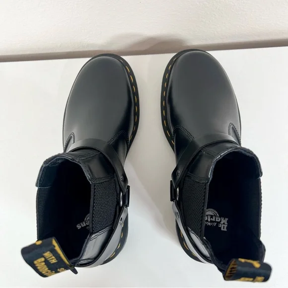 Dr. Martens WINCOX Black Leather Harness Buckle Moto Chelsea Boots Sz 9 NEW - Picture 7 of 16
